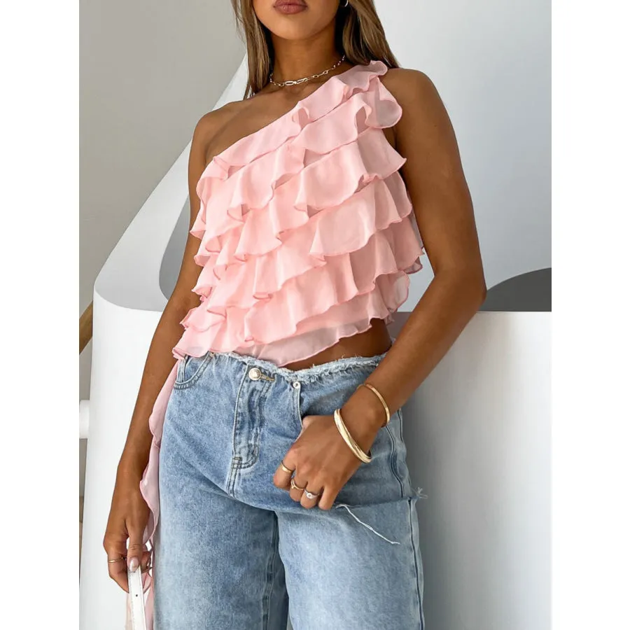 Layered Ruffled One Shoulder Tank