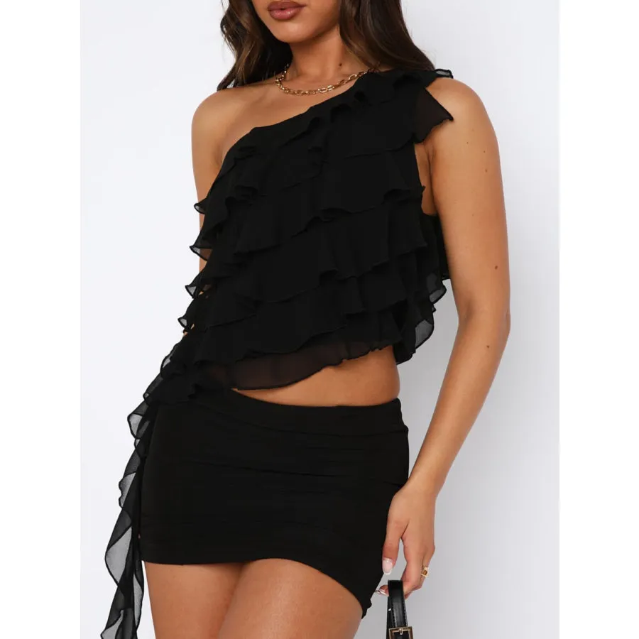 Layered Ruffled One Shoulder Tank