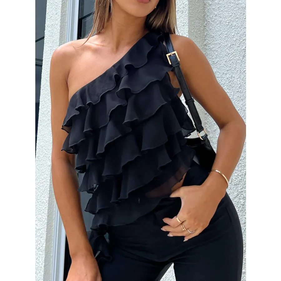 Layered Ruffled One Shoulder Tank