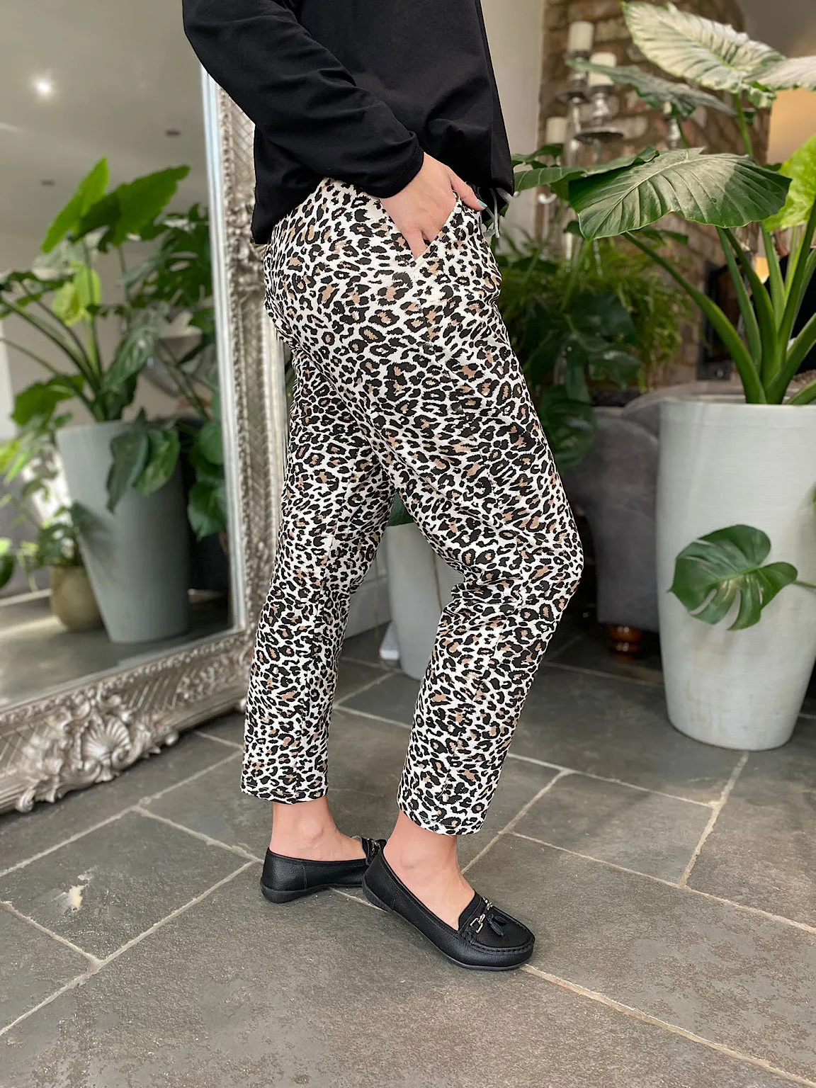 Leopard Print Joggers - Stone Color