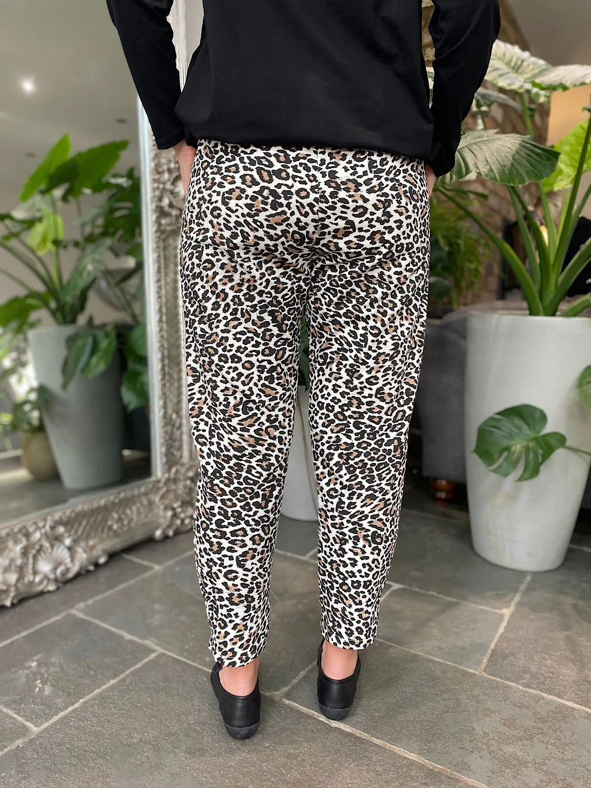 Leopard Print Joggers - Stone Color