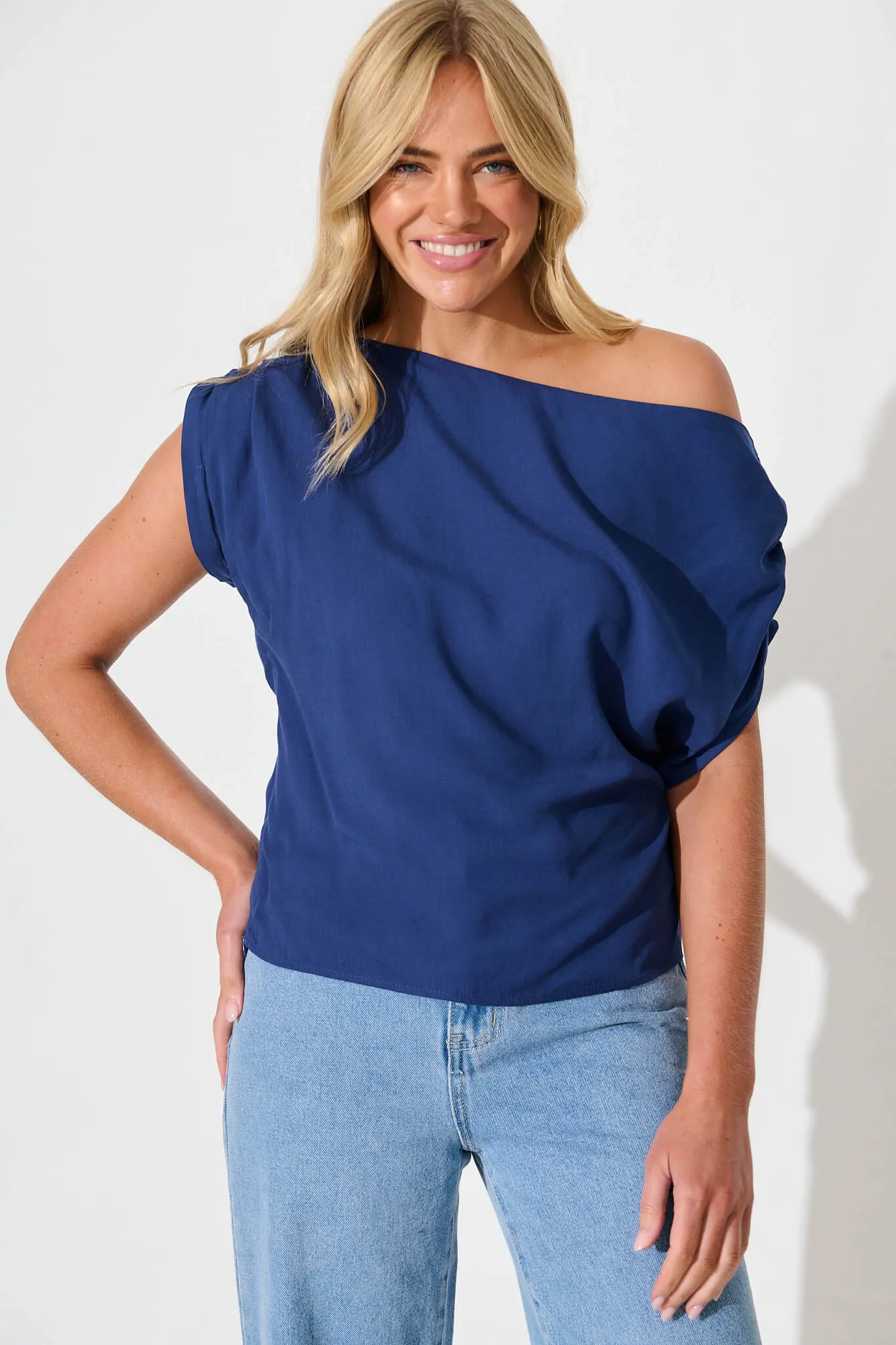 Liana Off Shoulder Top in Navy