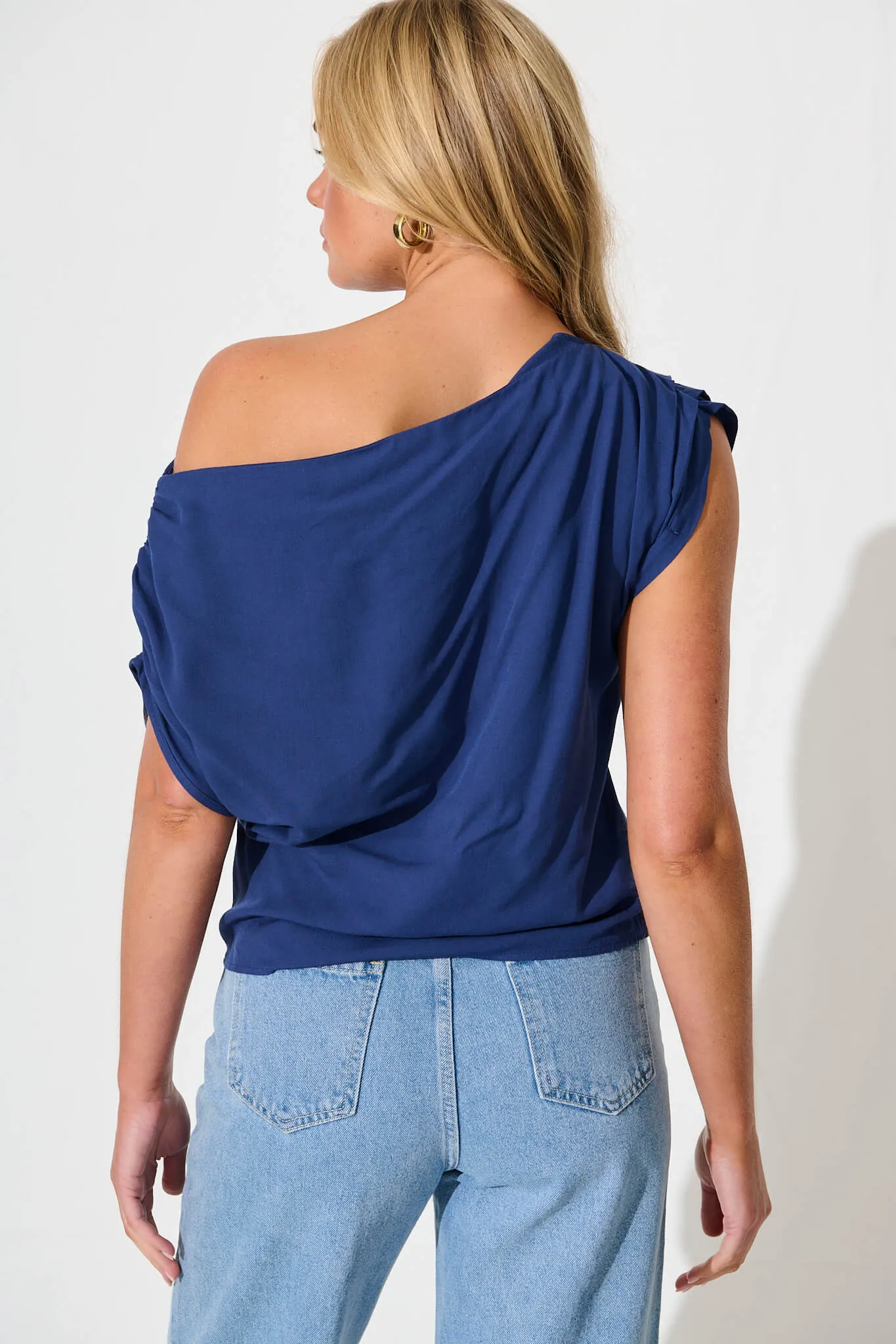 Liana Off Shoulder Top in Navy