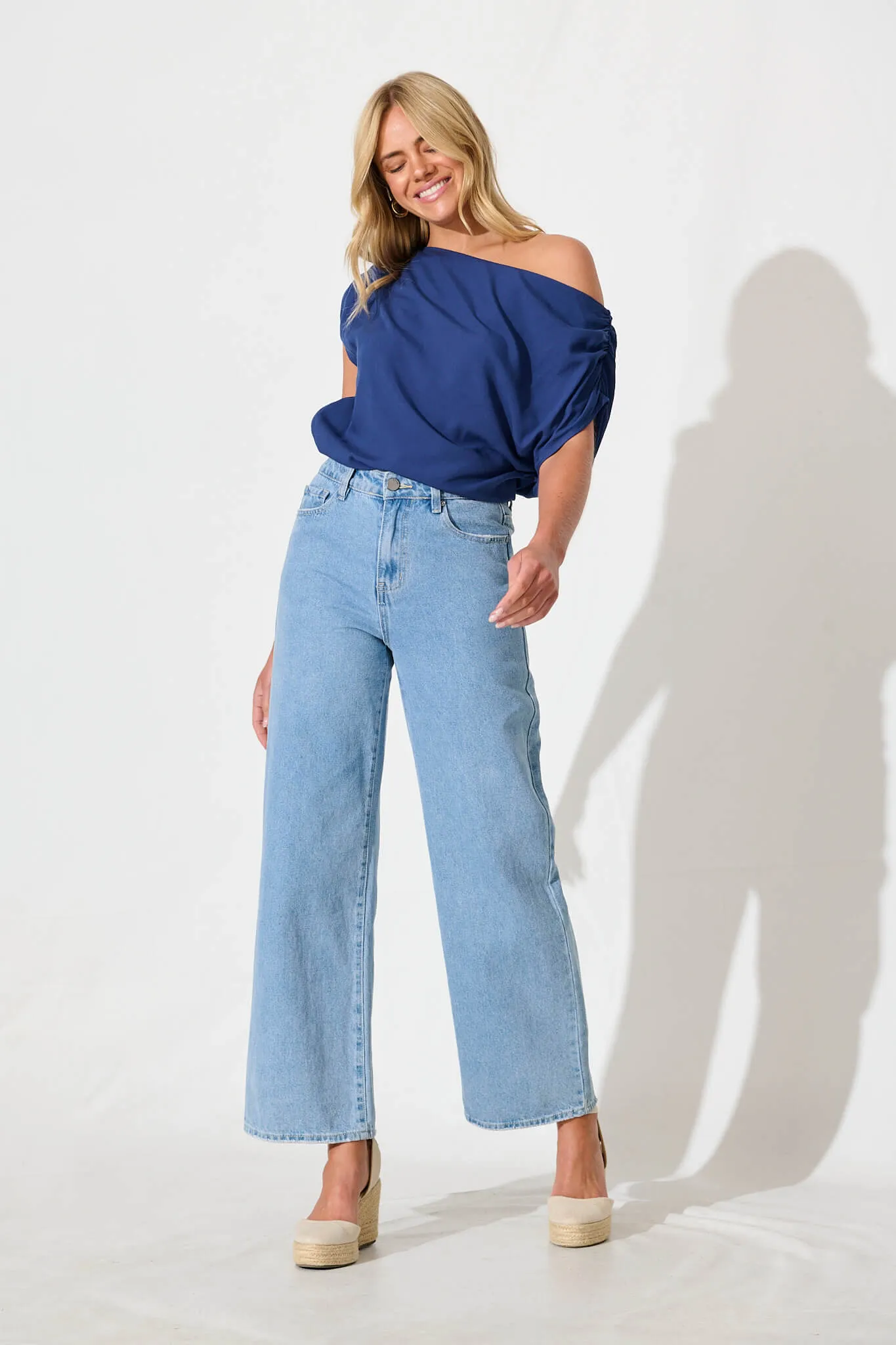 Liana Off Shoulder Top in Navy