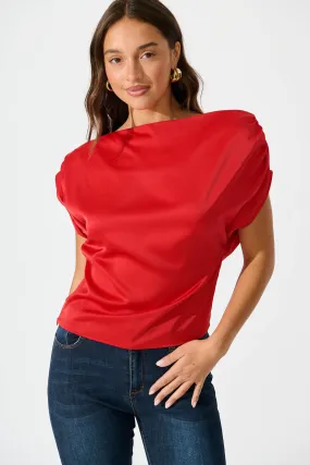 Liana Off Shoulder Top In Red Satin