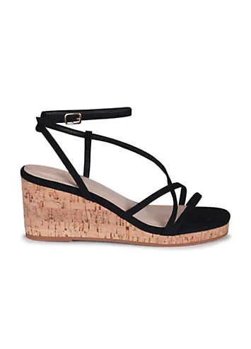 Linzi Aminah Black Strappy Wedges at Kaleidoscope