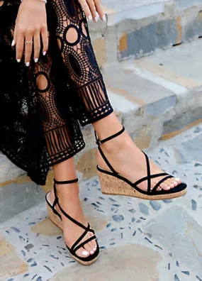 Linzi Aminah Black Strappy Wedges at Kaleidoscope