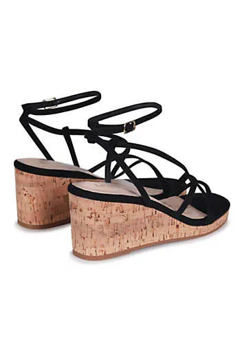 Linzi Aminah Black Strappy Wedges at Kaleidoscope