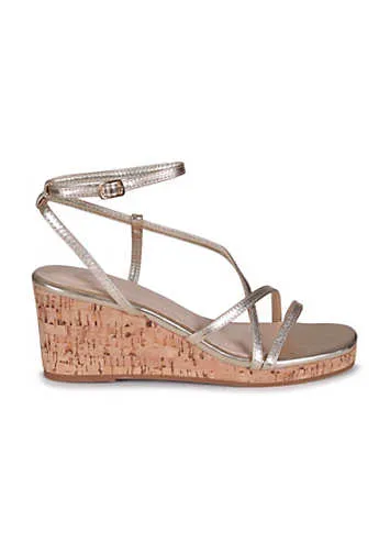 Gold Strappy Aminah Wedges by Linzi at Grattan