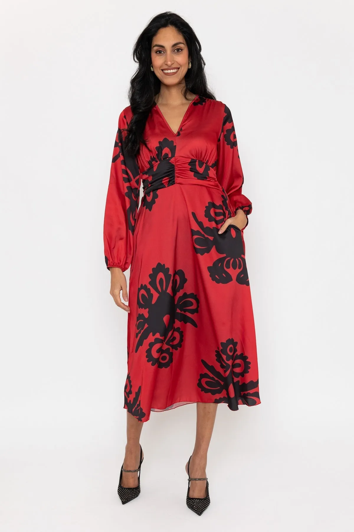 Long Sleeve Red Alina Midi Dress