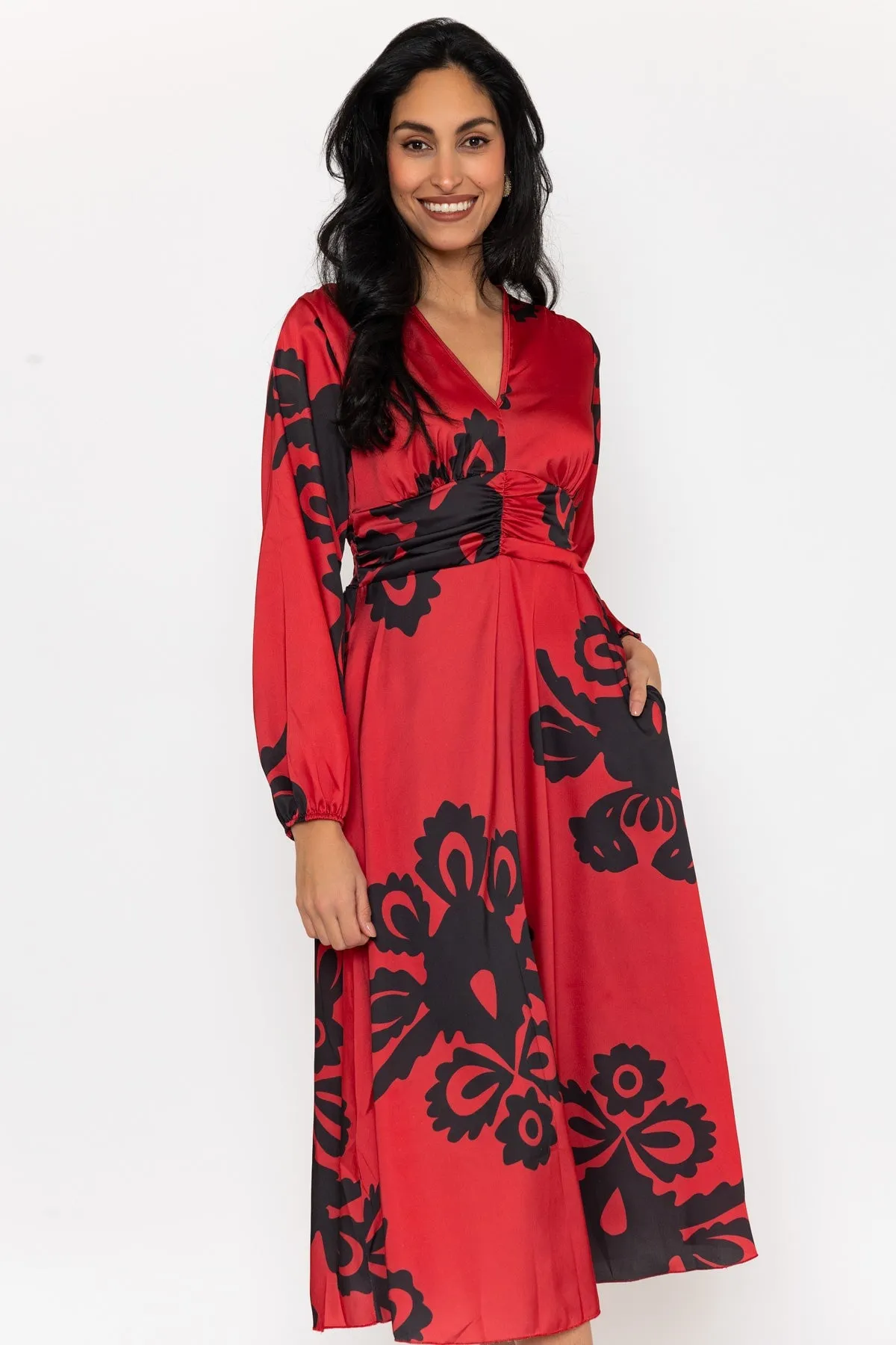 Long Sleeve Red Alina Midi Dress