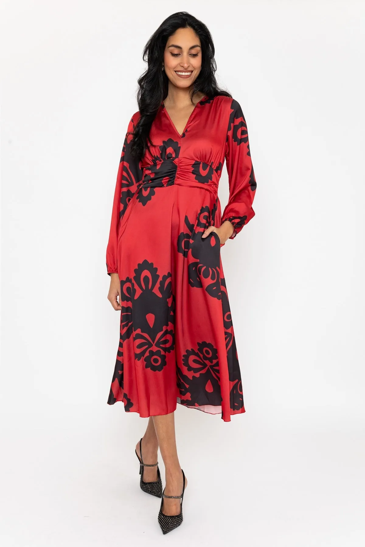 Long Sleeve Red Alina Midi Dress