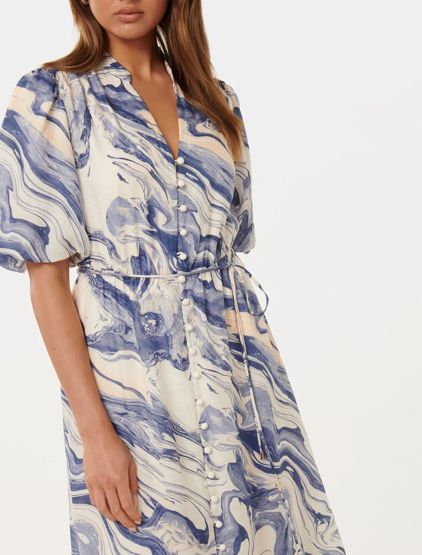 Loren Puff-Sleeve Midi Dress