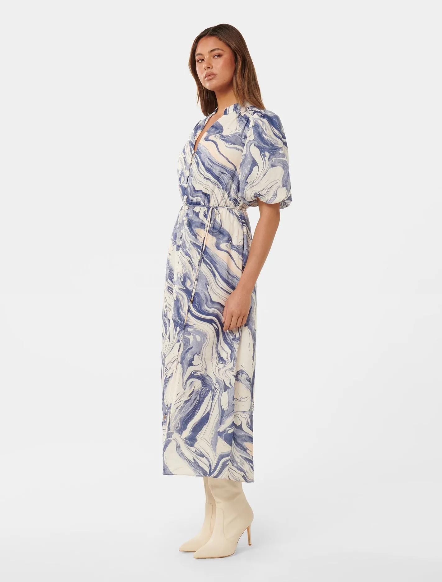 Loren Puff-Sleeve Midi Dress