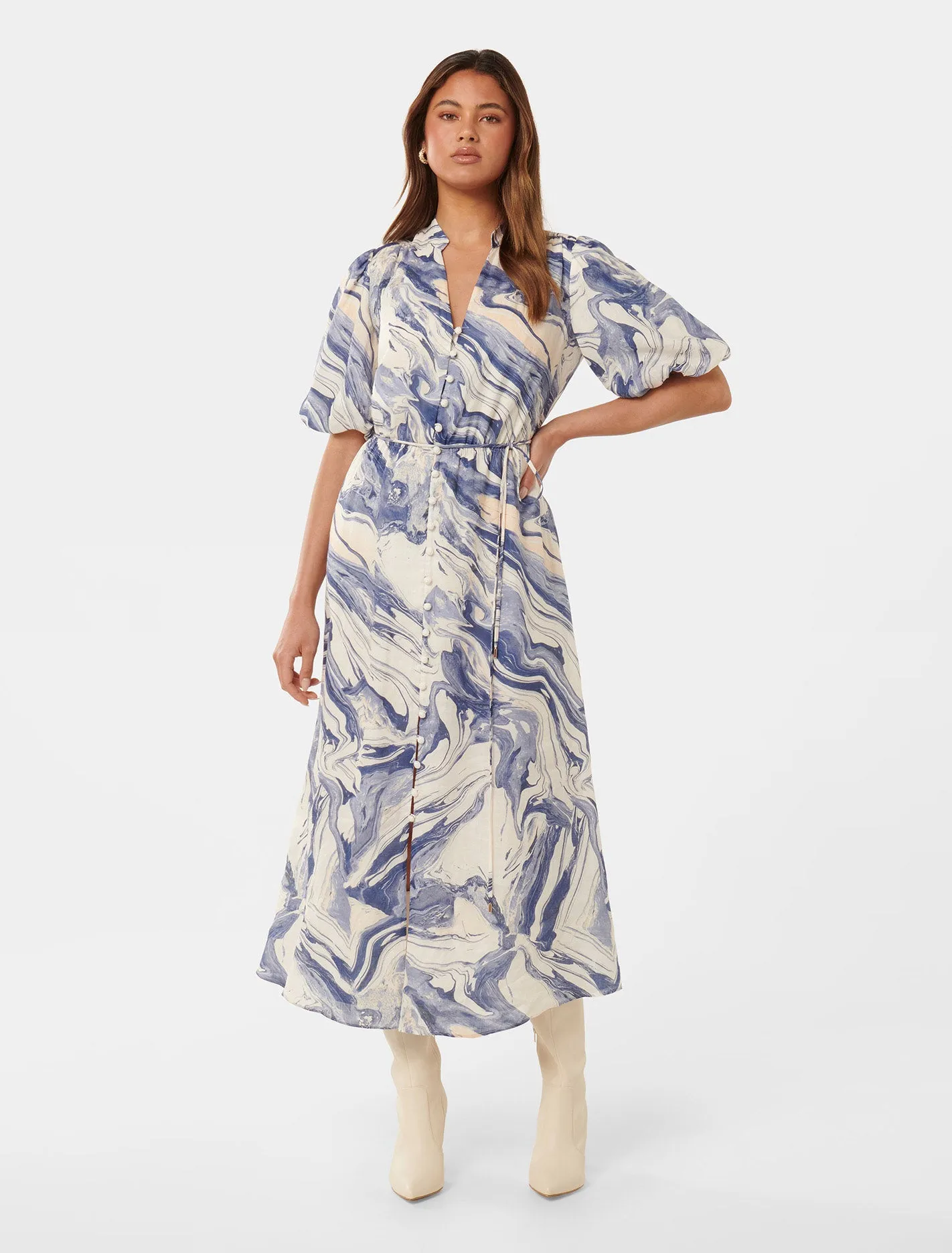 Loren Puff-Sleeve Midi Dress