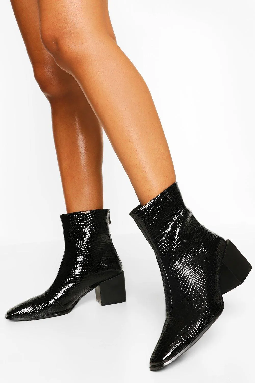 Low Block Heel Square Toe Booties