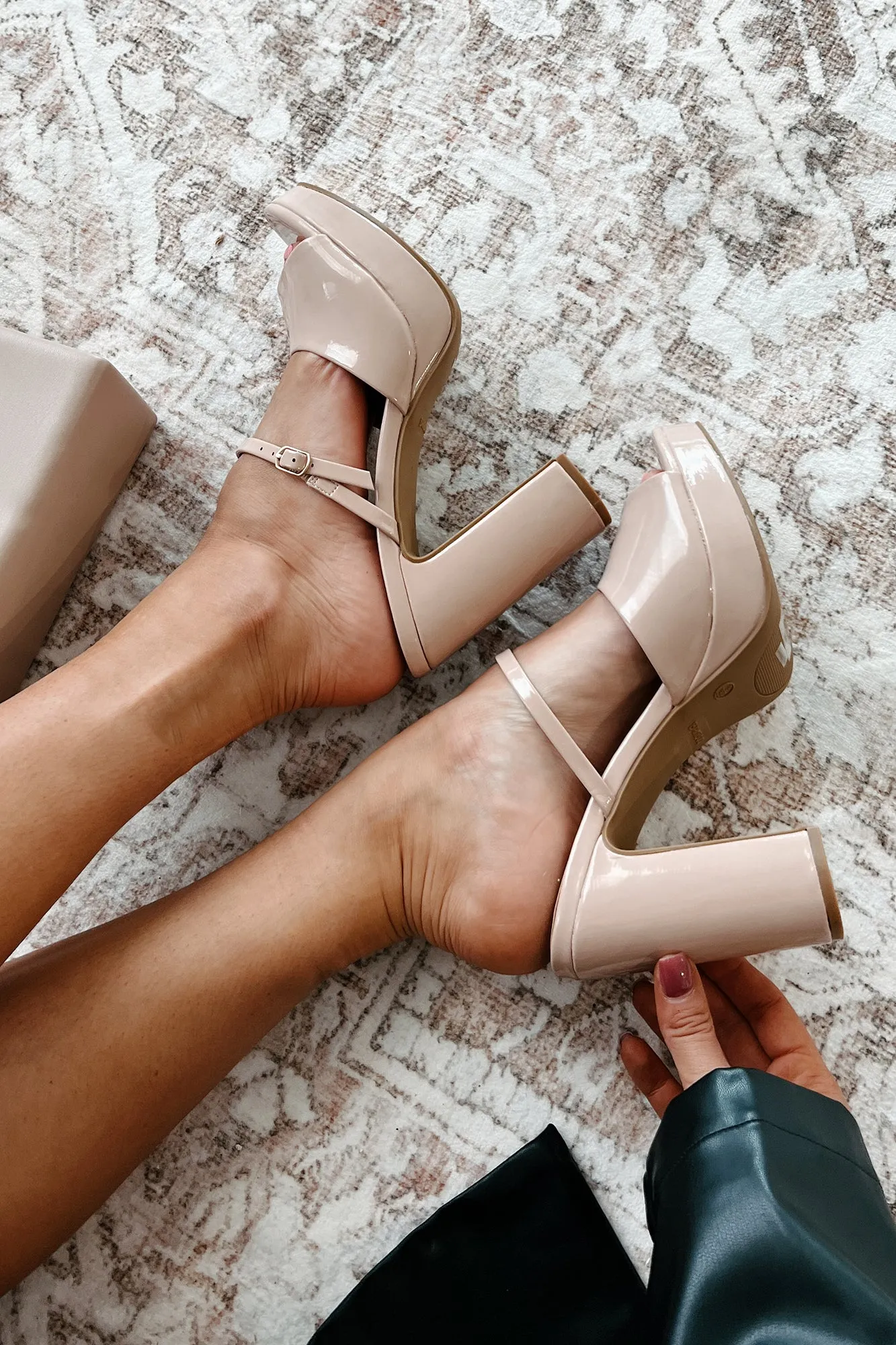 Luxury Suite Patent Leather Platform Heel Sandals (Nude Patent)