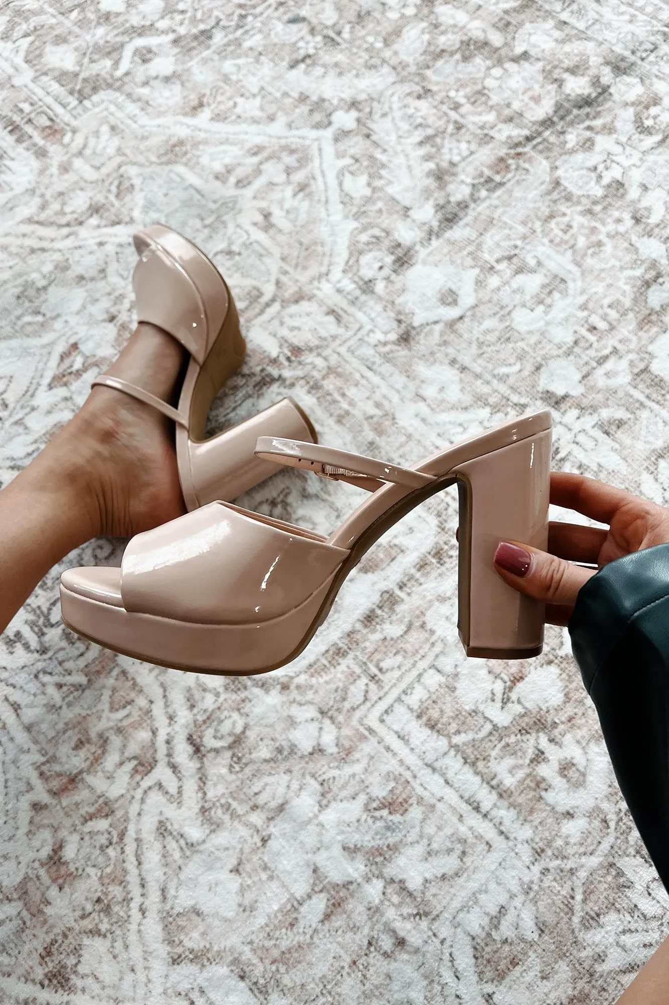 Luxury Suite Patent Leather Platform Heel Sandals (Nude Patent)