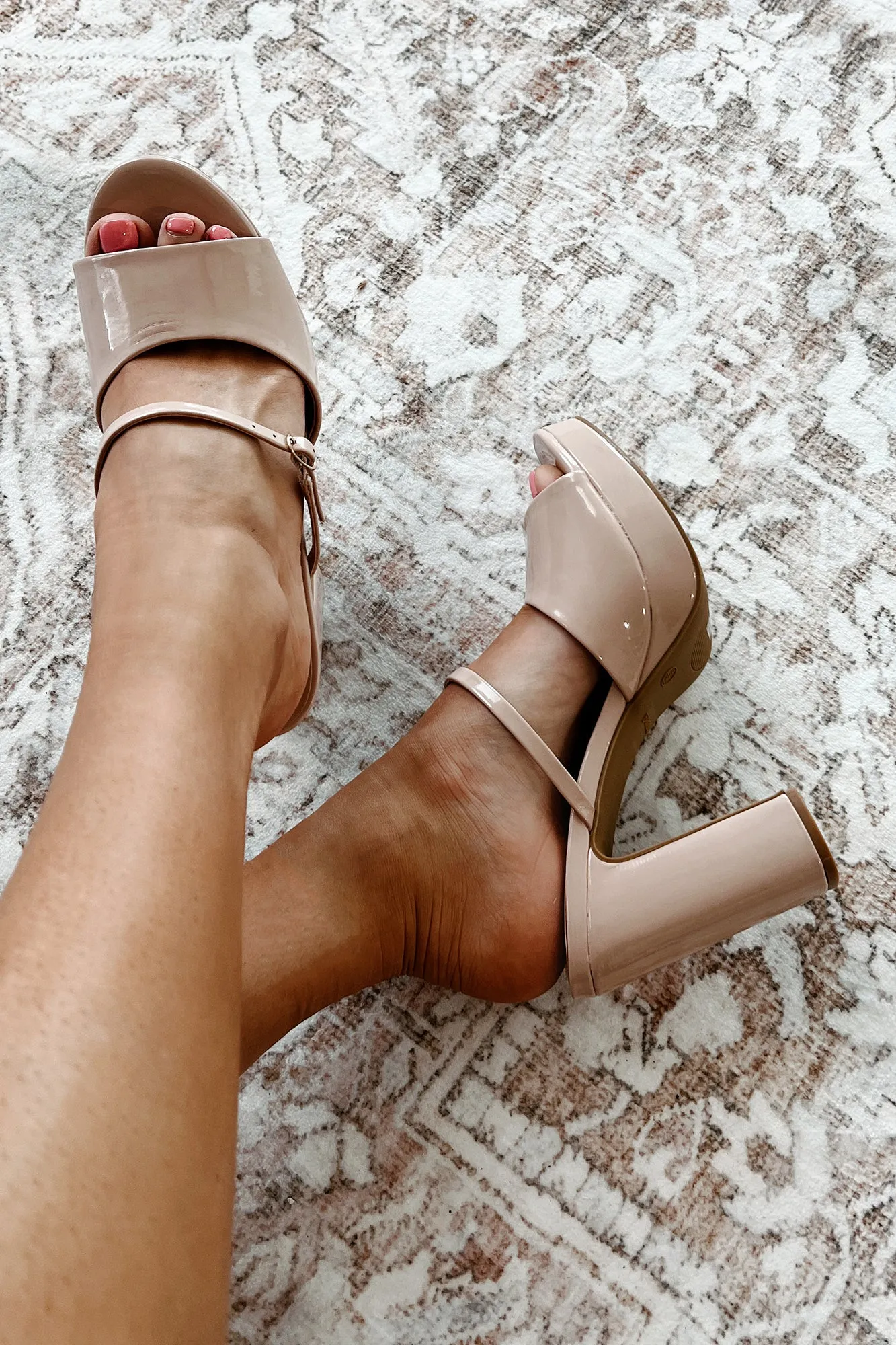 Luxury Suite Patent Leather Platform Heel Sandals (Nude Patent)