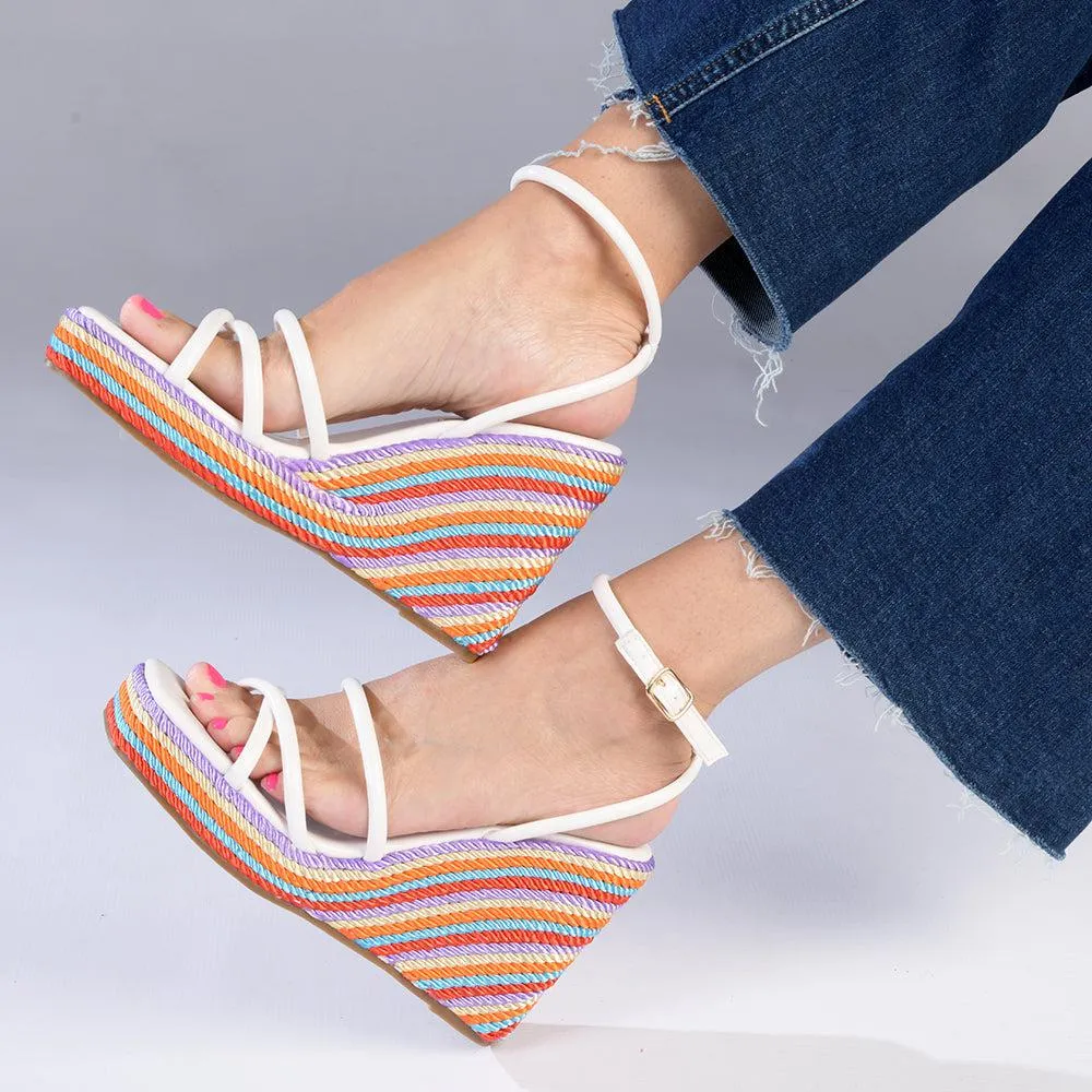 Madison Azalia White Rope Wedge Sandal