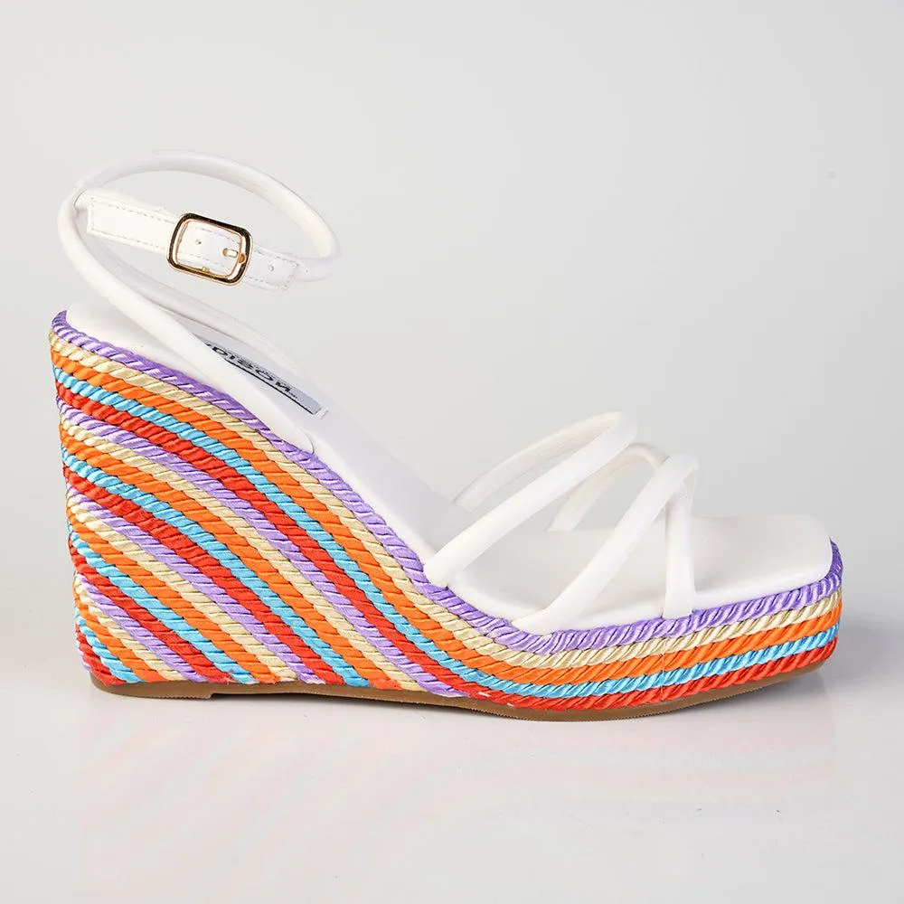 Madison Azalia White Rope Wedge Sandal