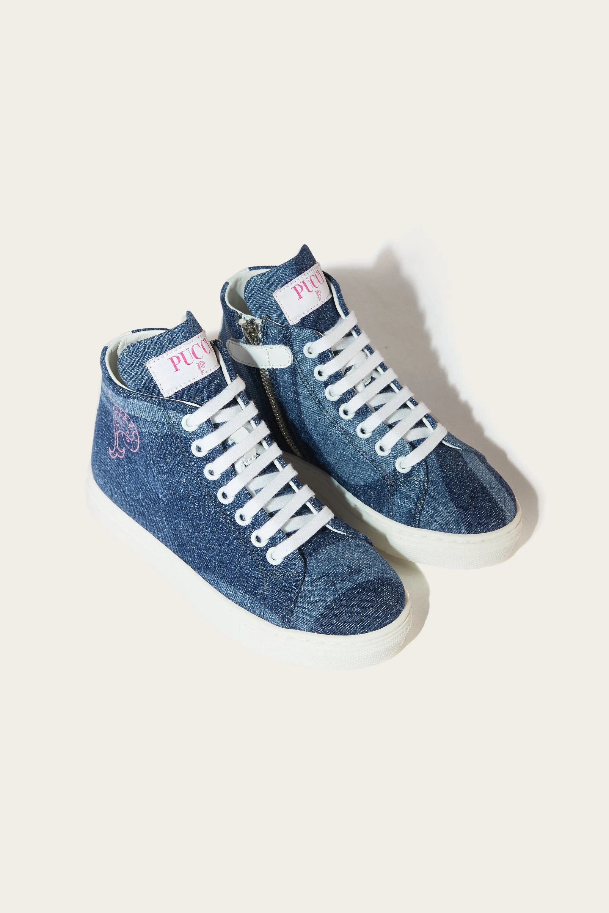 Marmo-Print Denim Sneakers