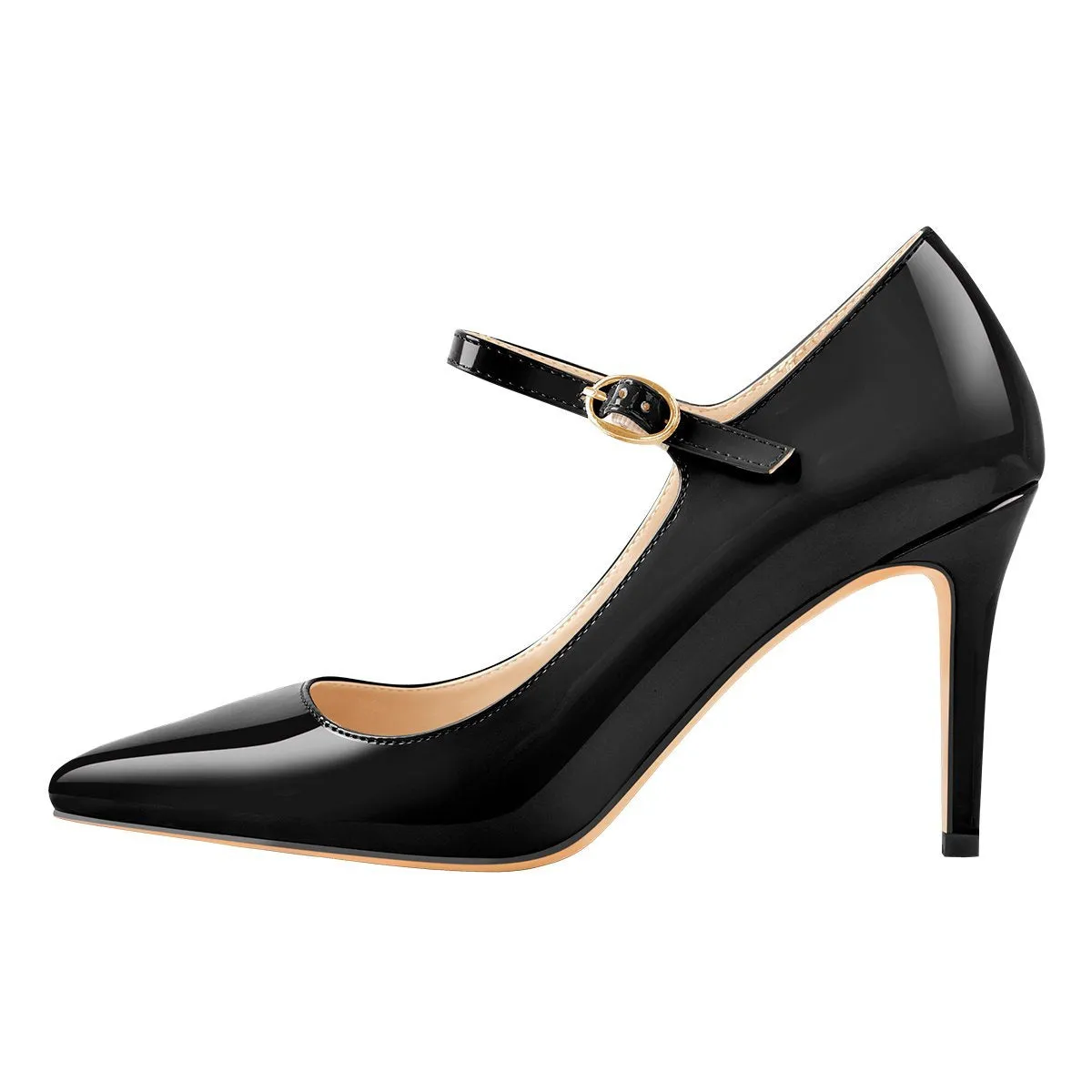 High Heel Pumps in Patent Leather with Mary Jane Style Straps