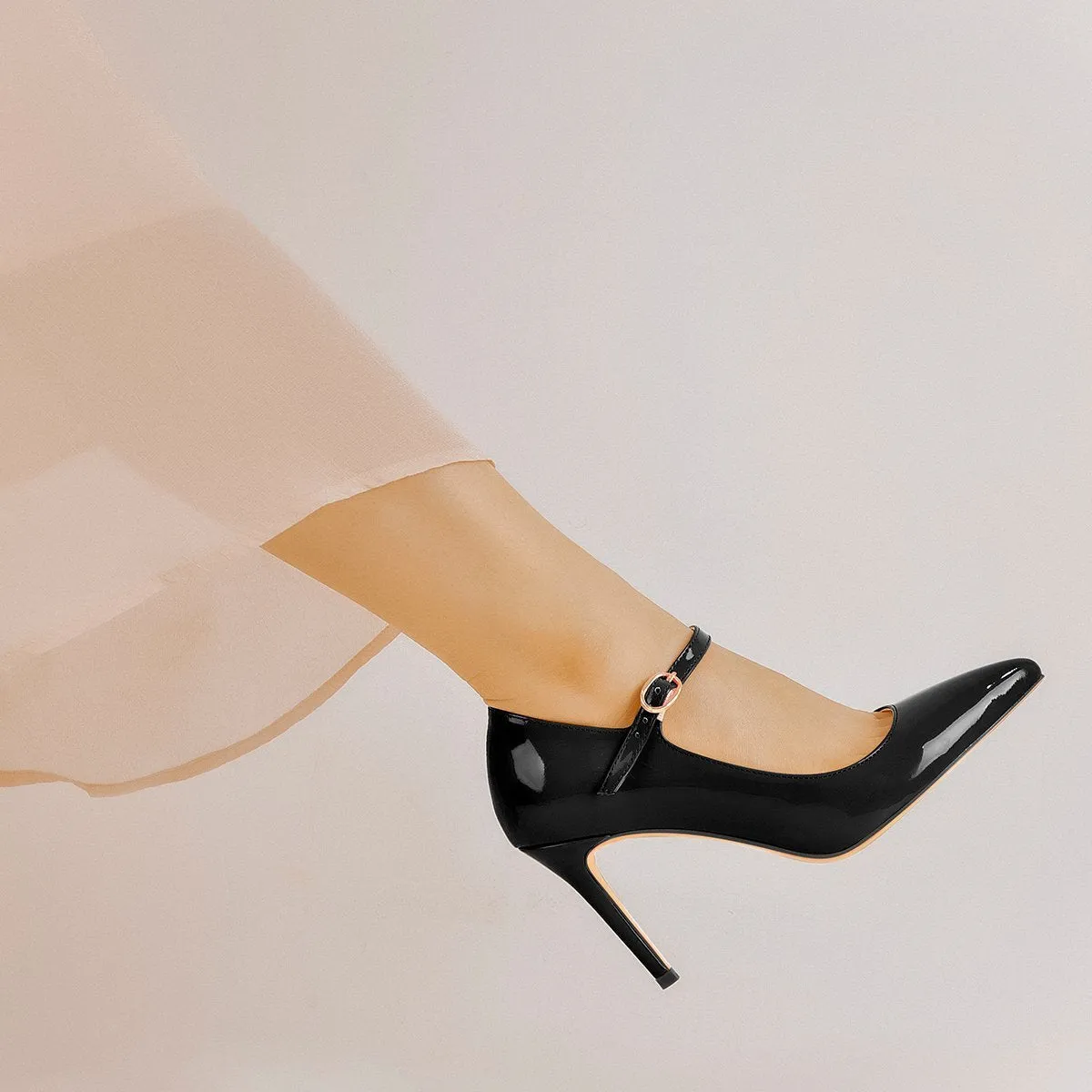 High Heel Pumps in Patent Leather with Mary Jane Style Straps