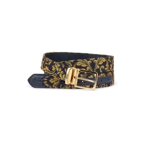 Mauri 0100/35 Men's Black Exotic Alligator / Gobelins Fabric Belt (MAB1052)