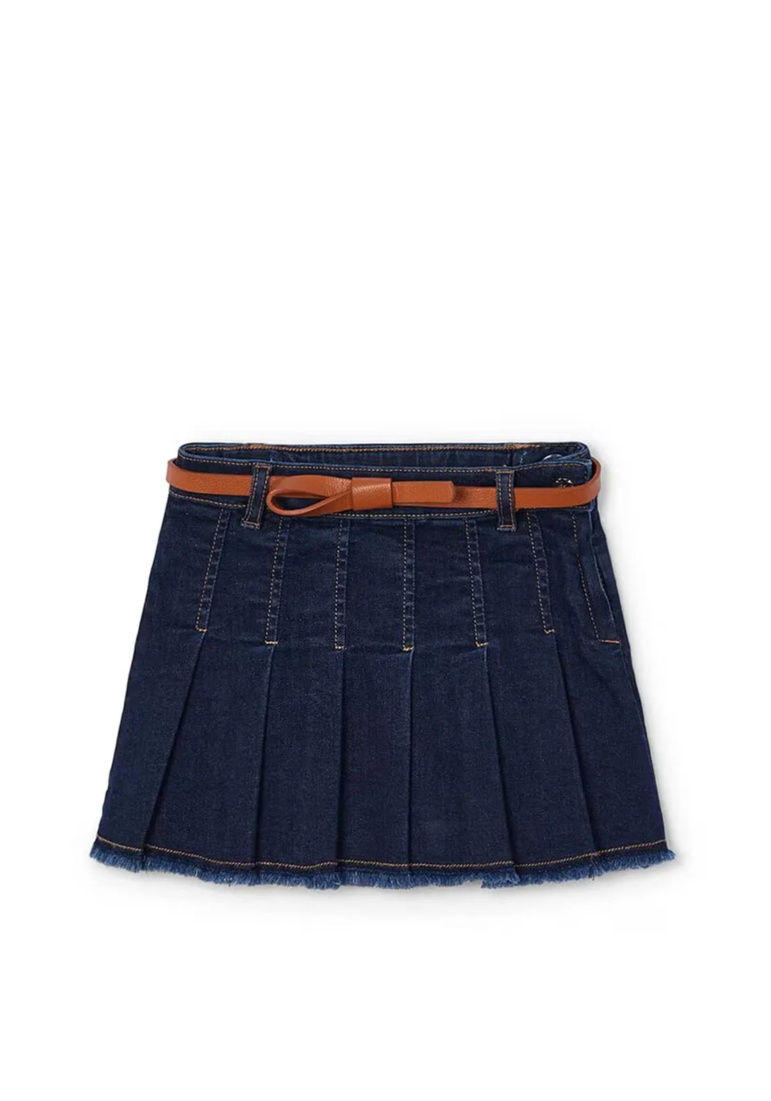 Mayoral Mini Girl Denim Pleated Skirt, Dark Blue