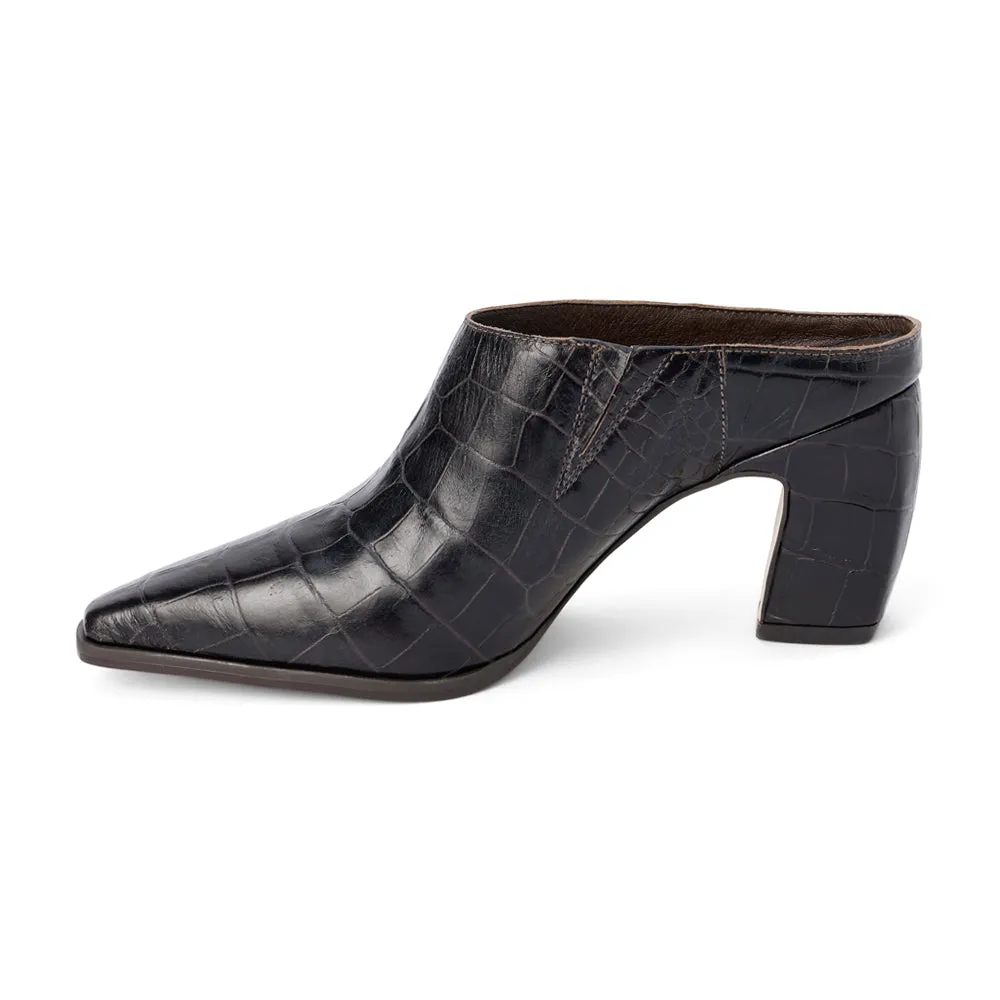 McCarthy Croc Square Toe Block Heel Mules