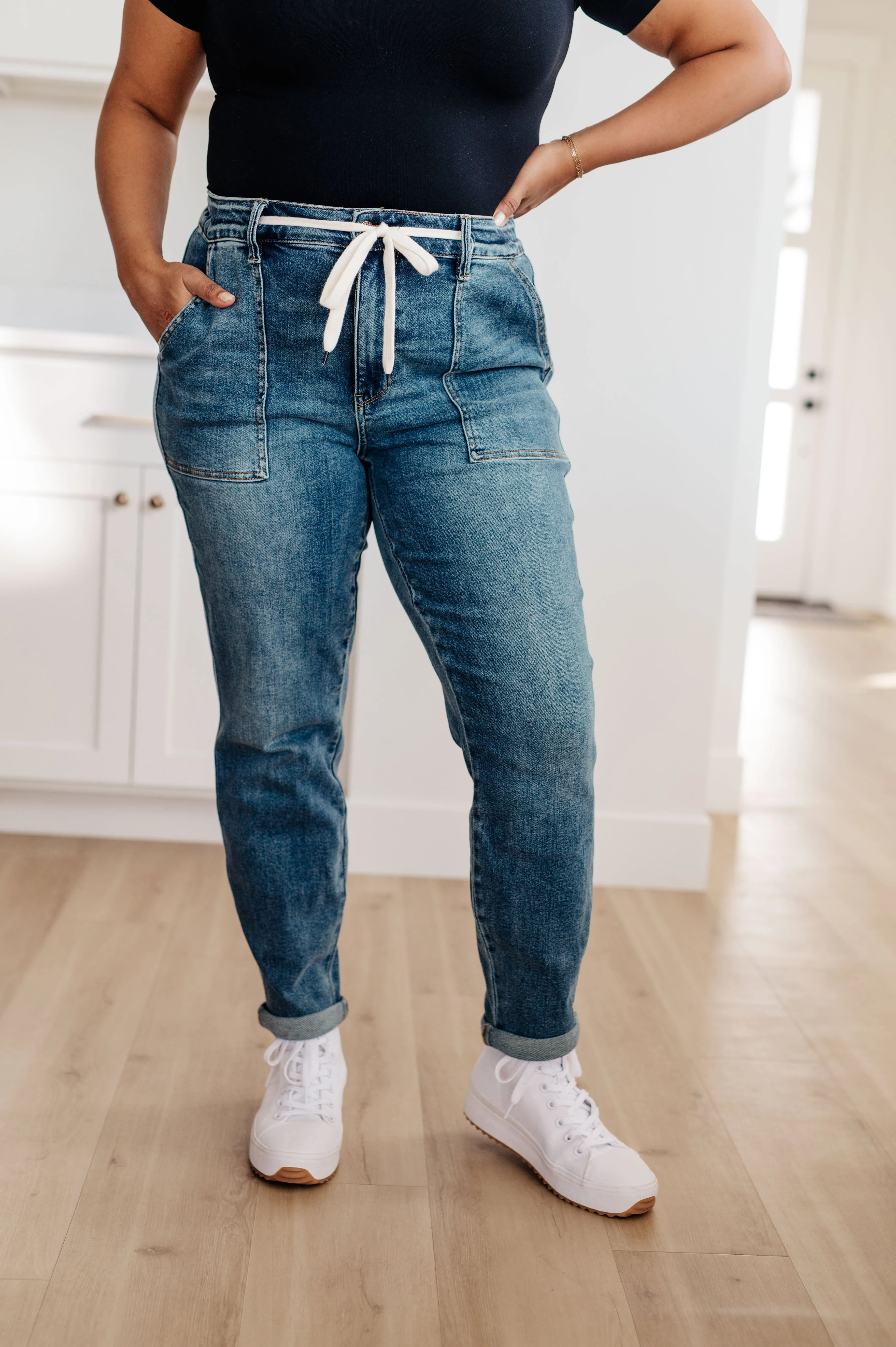 Medium Wash Pull On Denim Joggers by Payton