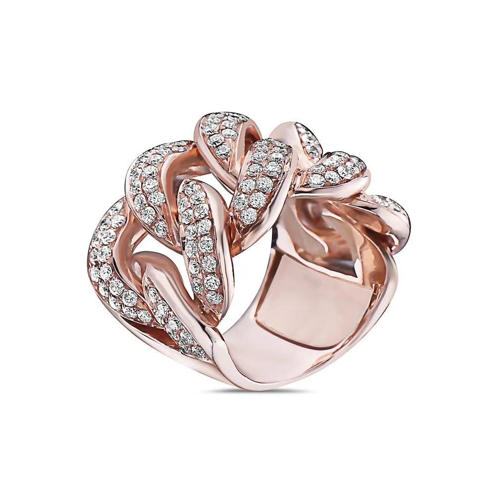 Men's 14K Rose Gold Curb Chain Ring with 2.60 CT Diamonds