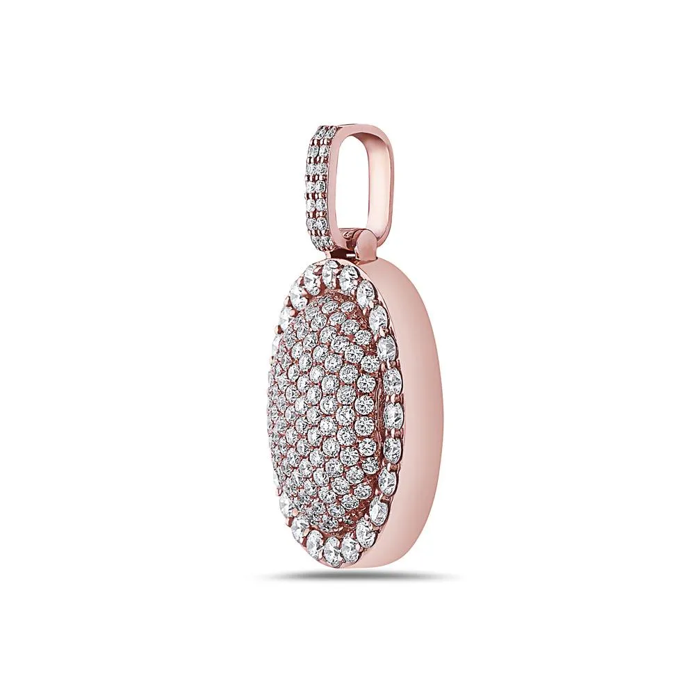 14K Rose Gold Oval Pendant Men 3.25 CT Diamonds