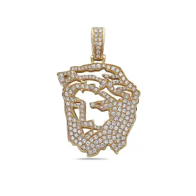 14K Yellow Gold Jesus Head Pendant with 2.29 CT Diamonds - Men's