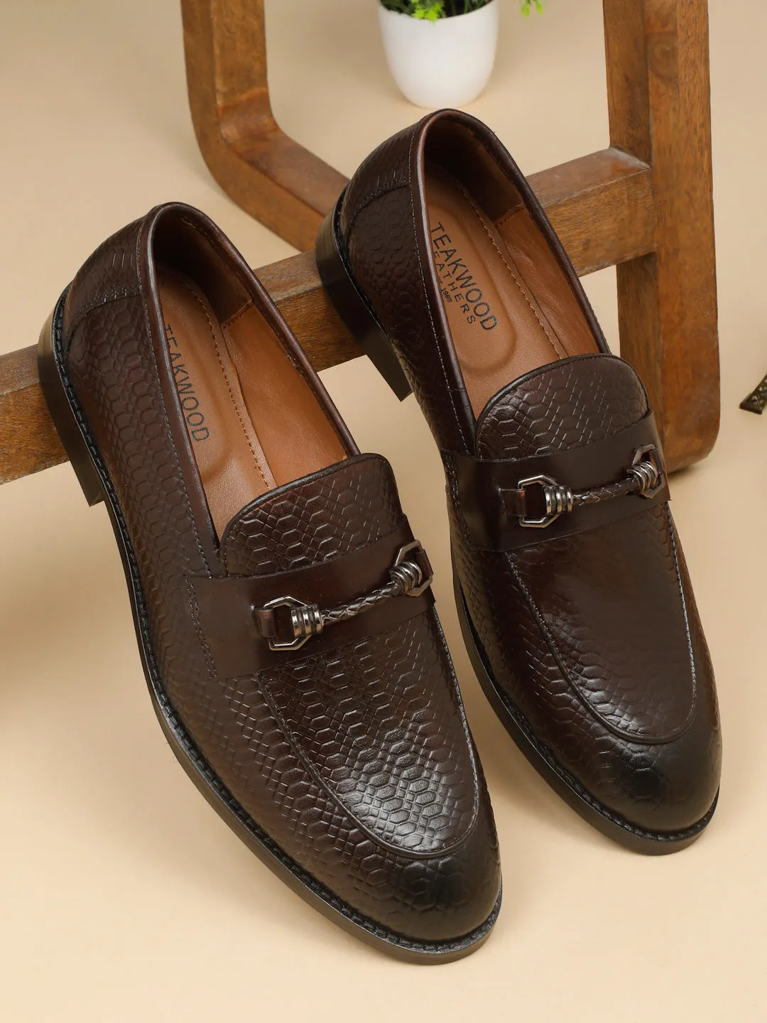 Men's Brown Texture Leather Slip-on shoes