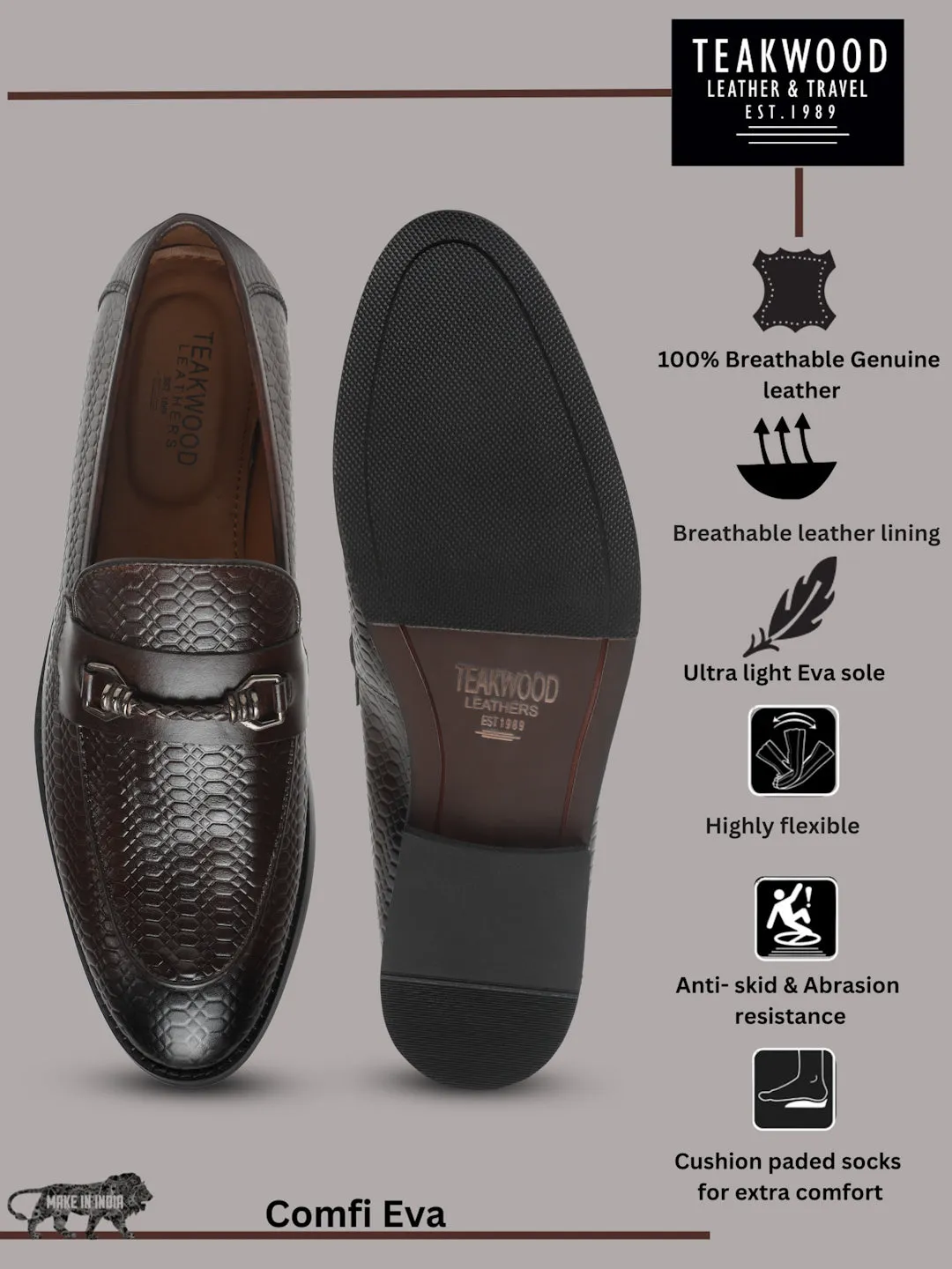 Men's Brown Texture Leather Slip-on shoes