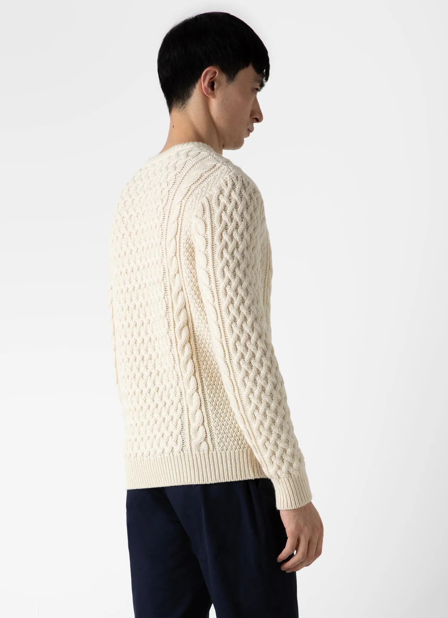 Men's Cable Knit Jumper in Ecru