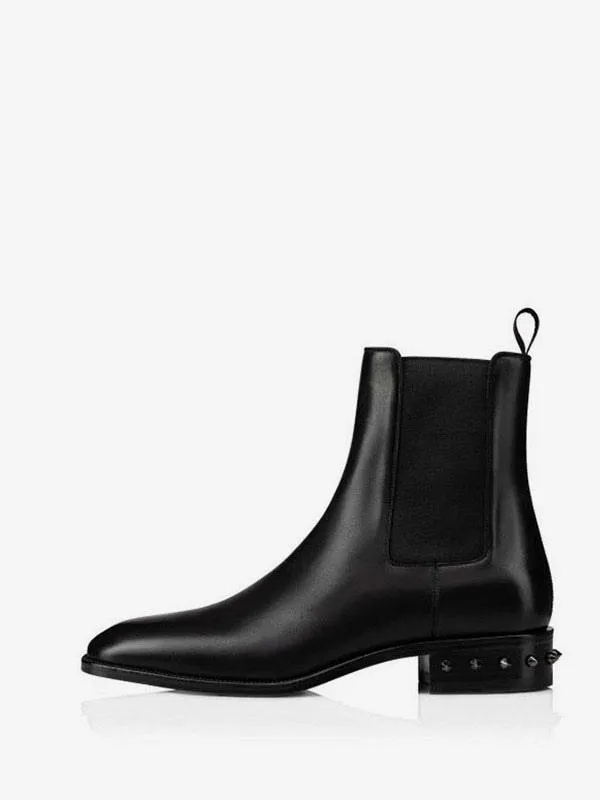 Black Square Toe Men's Chelsea Boots with Ankle Prom & Spikes Heel