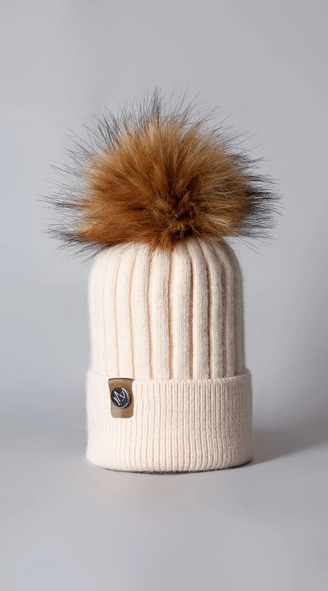 Mens Faux Harley Pom Pom Hat - Ivory