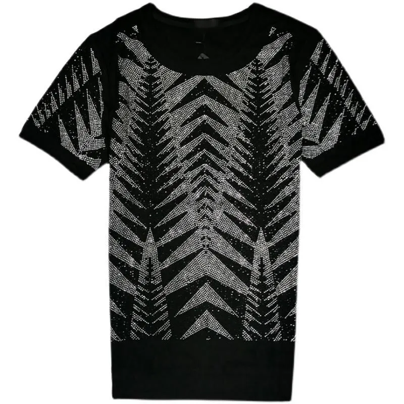 Hot Drill Sequin T-shirt for Men - Breathable & Customized Social Club Fashion