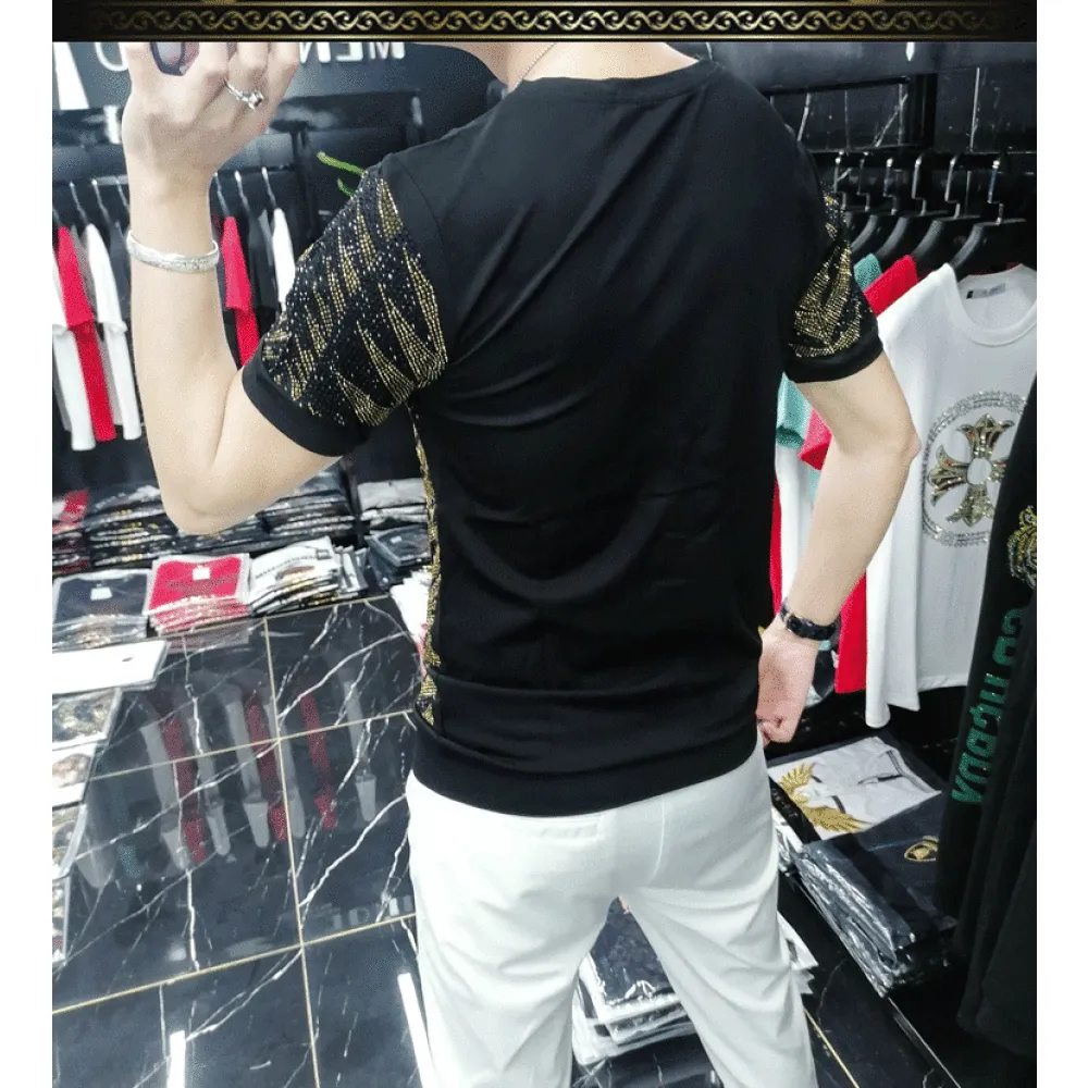 Hot Drill Sequin T-shirt for Men - Breathable & Customized Social Club Fashion