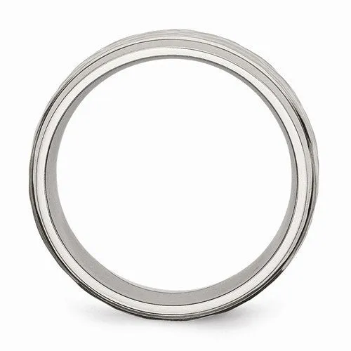 Men's Wedding Band-Titanium 8mm Beveled Edge, Hammered and Polished Band-UDINC0370