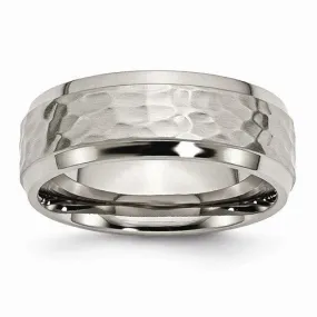 Men's Wedding Band-Titanium 8mm Beveled Edge, Hammered and Polished Band-UDINC0370