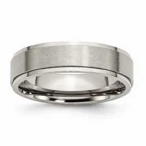 Men's Wedding Band-Titanium Ridged Edge 6mm Brushed and Polished Band-UDINC0365