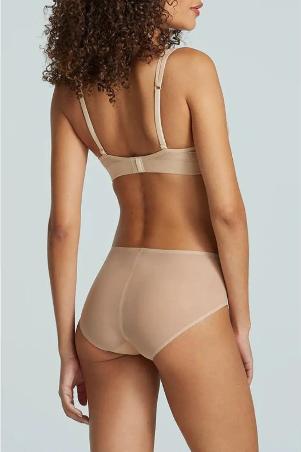 Mesh Plunge Underwire Bra in Beige