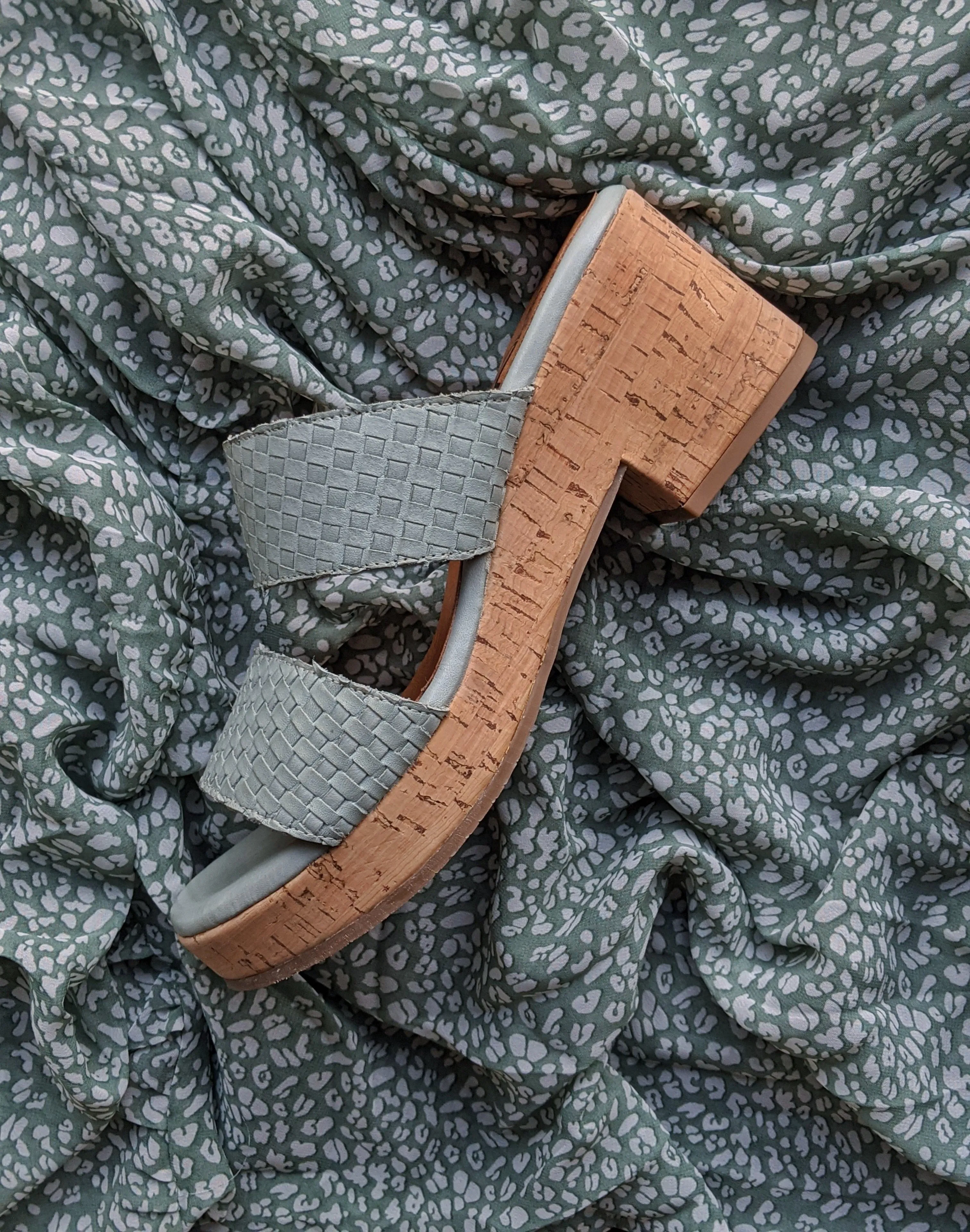 Miz Mooz Genna Aquamarine Cork Heel Slide