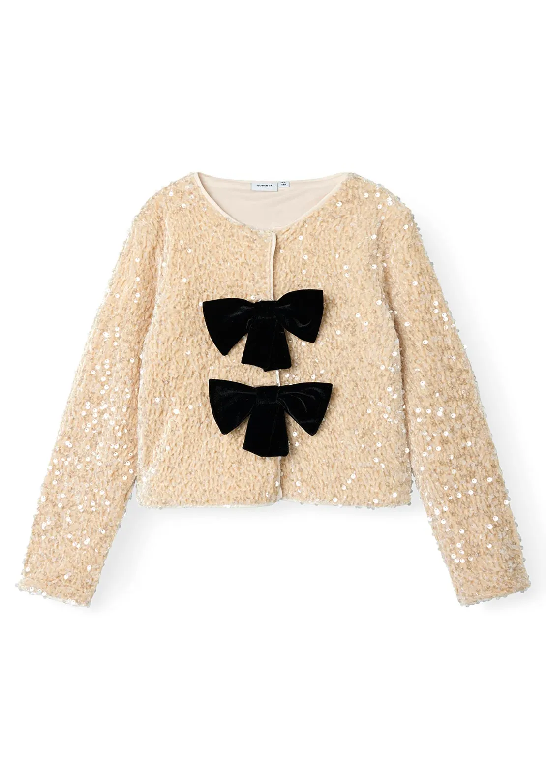 Name It Kid Girl Rusitta Sequin and Bow Cardigan, Jet Stream