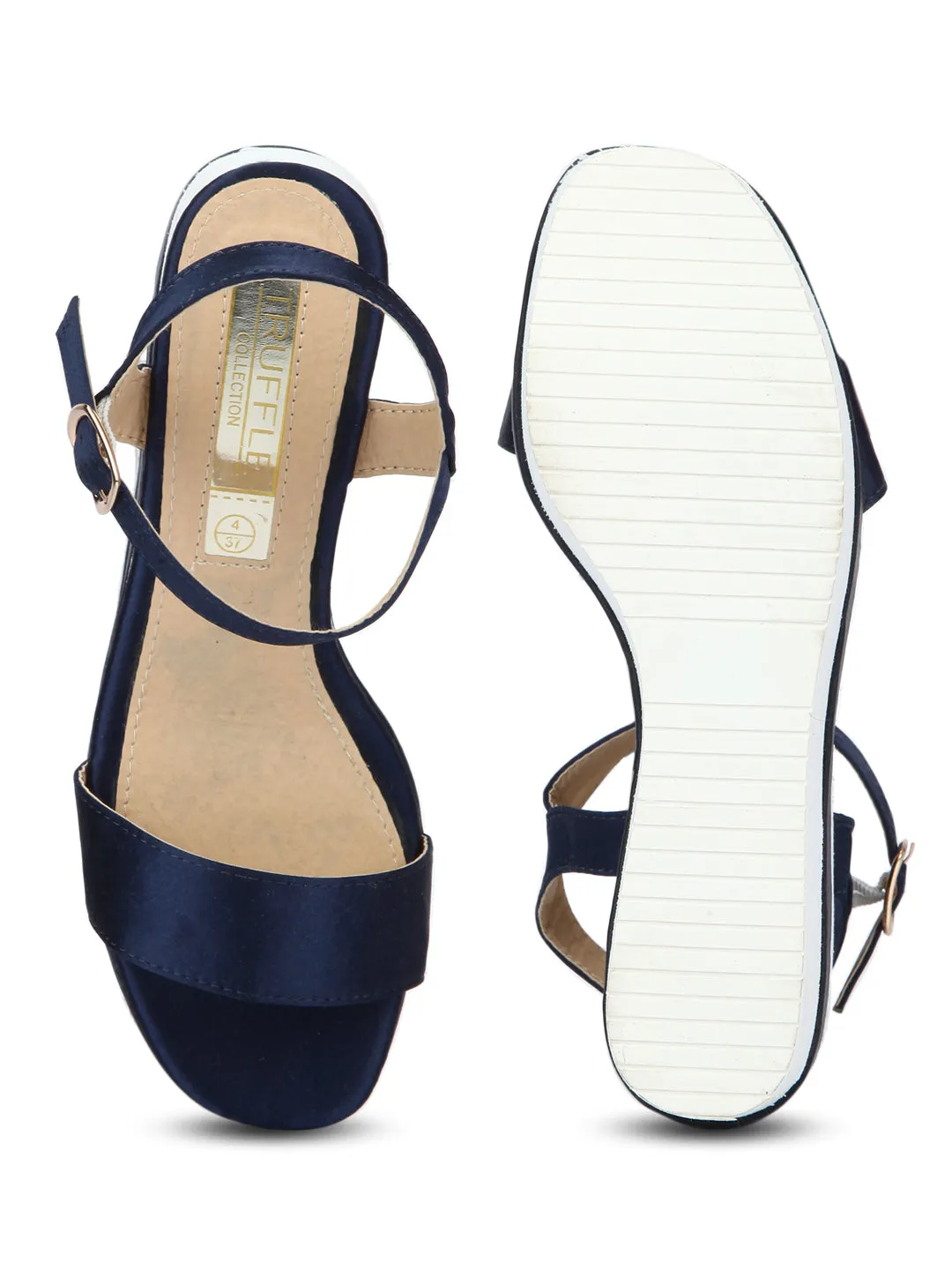 Navy Blue and White Ankle Strap Wedges