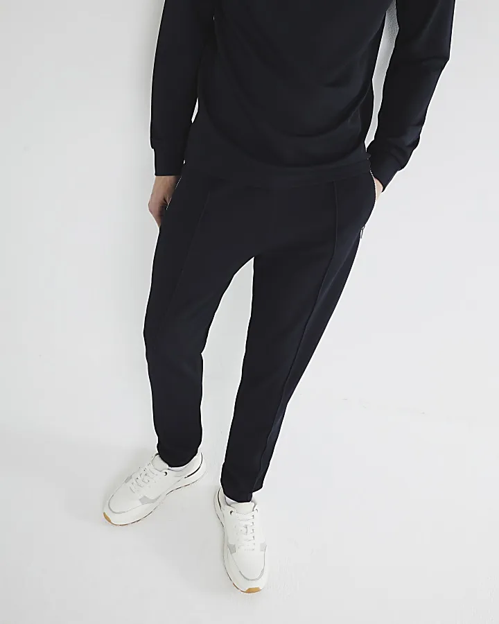 Navy slim fit stretch textured smart joggers